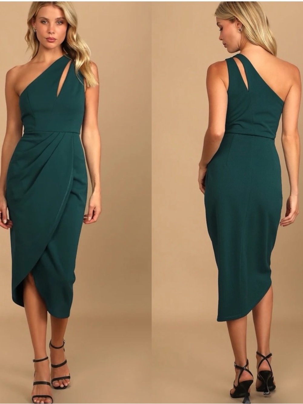 Lulus | Hunter Green One-Shoulder Cutout Asymmetrical Dress